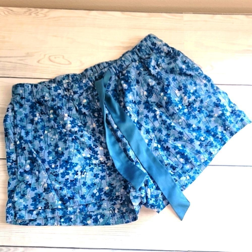 Ambrielle Floral Blue Pajama Shorts with Ribbon Tie Womens Size S